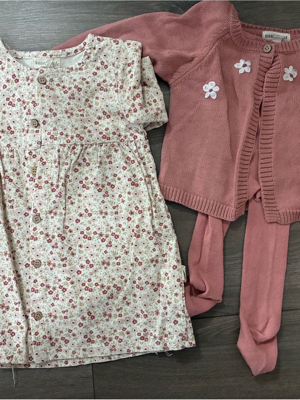 Rabbit +Bear Kids Matching Set - Dusty Rose Floral Dress & Cardigan